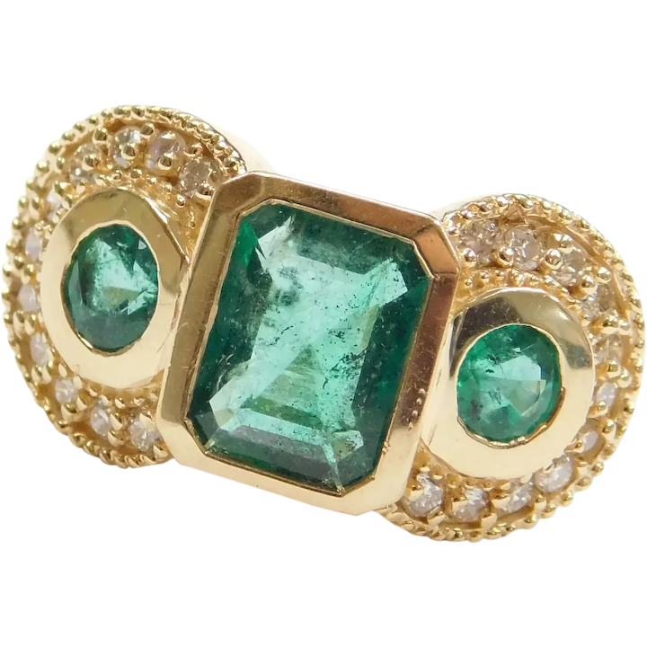 Natural Emerald & Diamond 1.95 ctw Vintage Ring 14k Gold