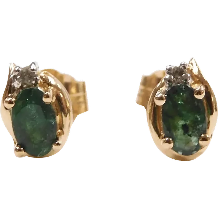 Natural Emerald and Diamond .53 ctw Stud Earrings 14k Two-Tone