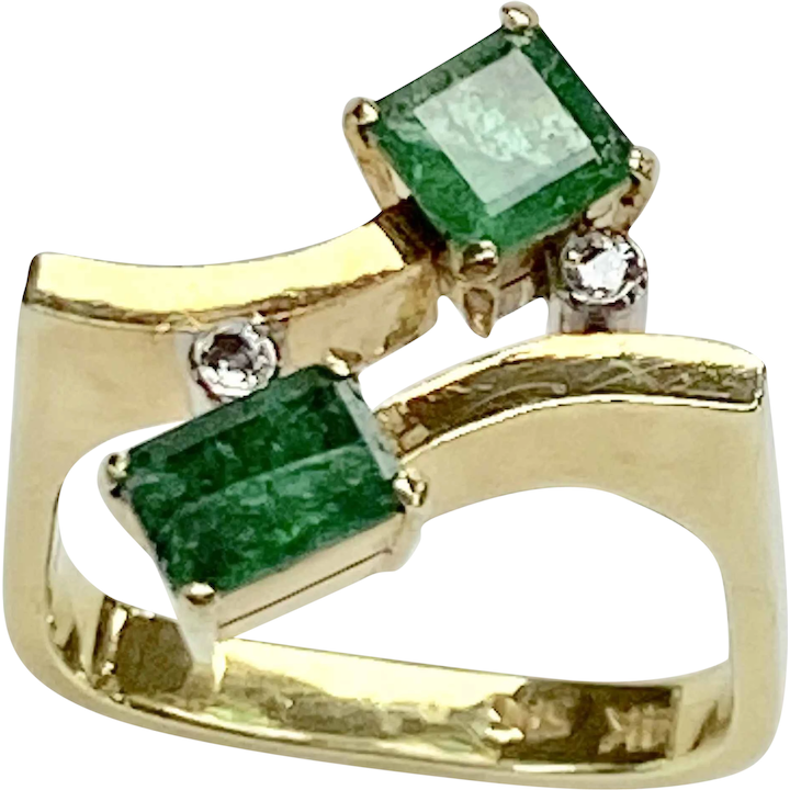 Natural Emerald & Diamond Modernist Square Ring .81 ctw, 14k Gold