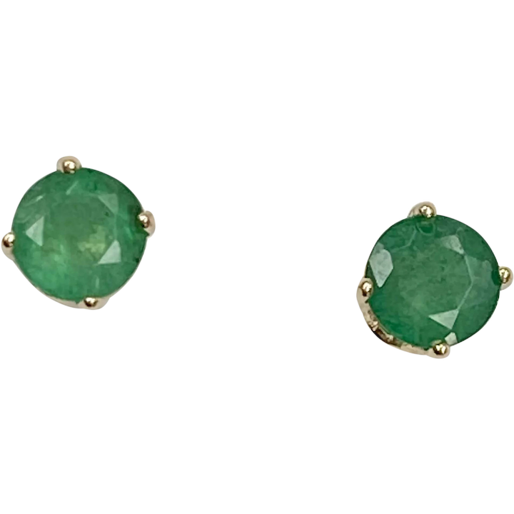 Natural Emerald Stud Earrings .50 Carat Total 14K Gold