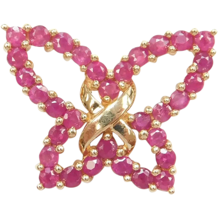 Natural Ruby 1.36 ctw Butterfly Pendant 14k Gold
