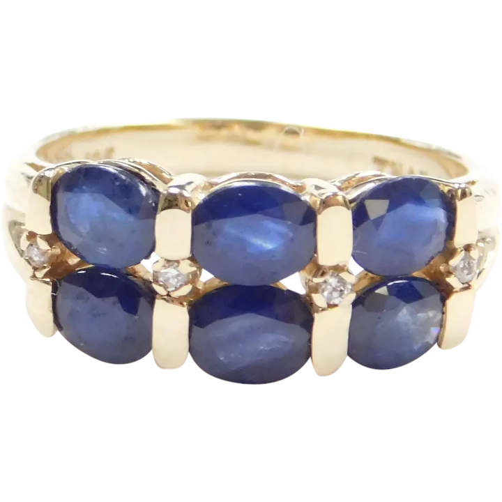 Natural Sapphire Band Ring 2.26 Ctw. Diamond Accent 10k Gold