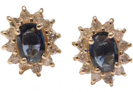 Natural Sapphire and Diamond 1.38 ctw Halo Stud Earrings 14k Gold