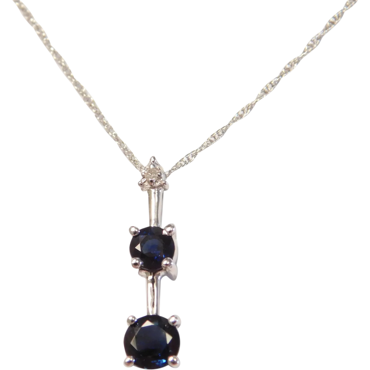 Natural Sapphire and Diamond .97 ctw Necklace 14k White Gold