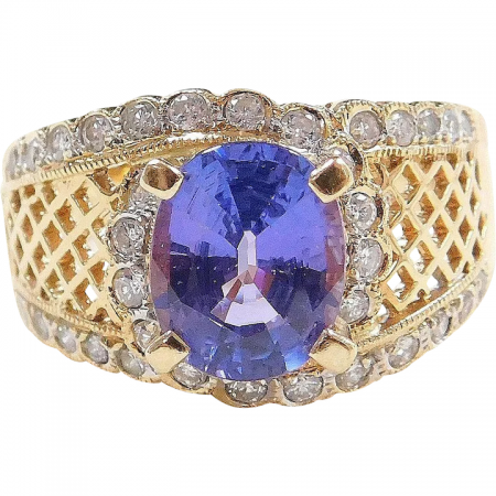 Natural Tanzanite & Diamond Ring 2.99 tgw 18k Gold Two-Tone