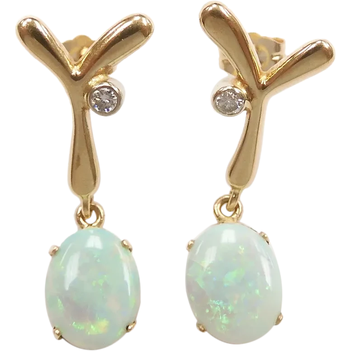 Opal and Diamond 3.15 ctw Dangle Earrings 14k Two-Tone