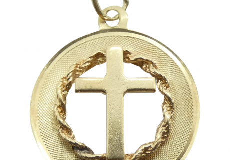 Open Circle Cross Pendant With Rope Accent 14k Gold