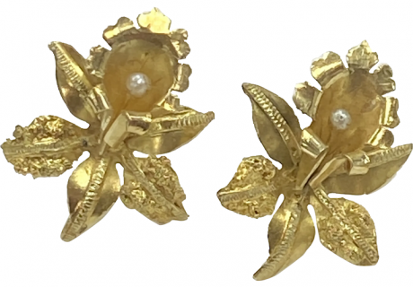 Fabulous Orchid Earrings Handcrafted 18K Gold Cultured Pearl
