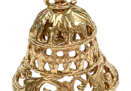 Ornate Filigree Vintage Bell Charm 14K Gold & Cultured Pearl