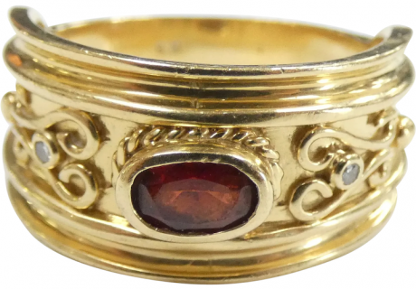 Ornate Garnet & Diamond Ring 14k Yellow Gold