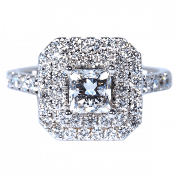 1.83 ctw GIA Princess Diamond Double Halo Engagement Ring 14k