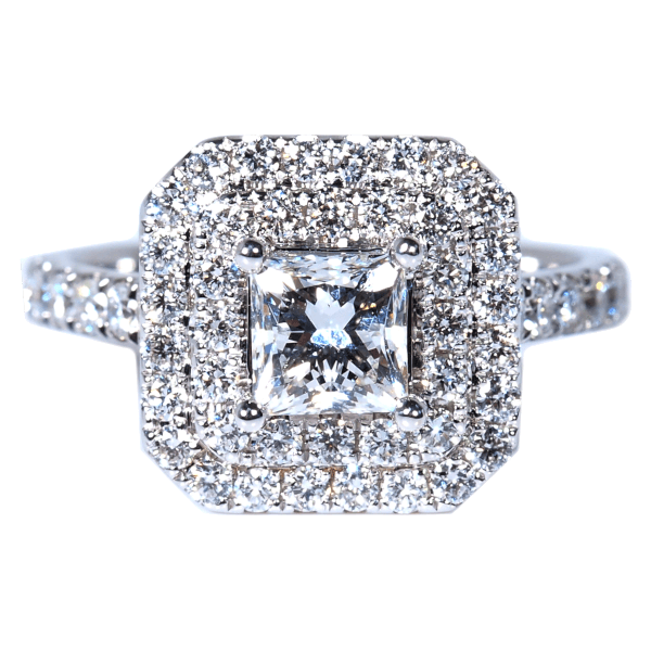 1.83 ctw GIA Princess Diamond Double Halo Engagement Ring 14k