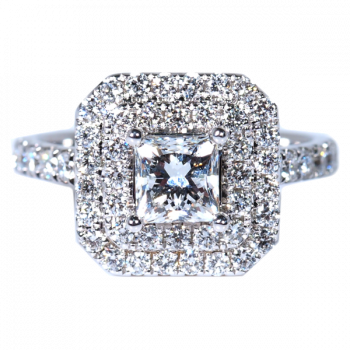 Impressive 1.83 ctw GIA Certified Princess Diamond Double Halo Engagement Ring 14k White Gold 143