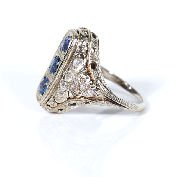 Edwardian White Gold Sapphire & Diamond Ring Side