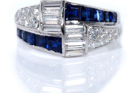 Art Deco 2.54ctw Sapphire & Diamond Bypass Ring