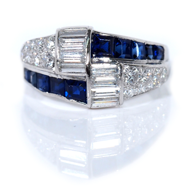Art Deco 2.54ctw Sapphire & Diamond Bypass Ring