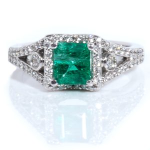 Natural Emerald & Diamond Ring 1.38 ctw