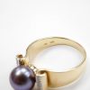 Peacock Cultured Pearl Diamond Retro style ring left view