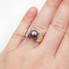 Peacock Cultured Pearl Diamond Retro style ring on hand