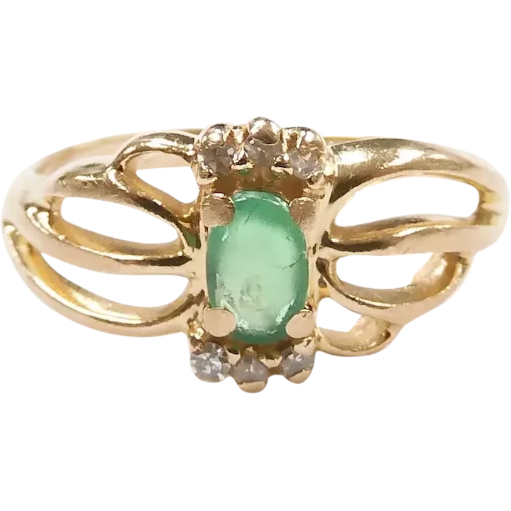 Petite Emerald and Diamond .30 ctw Ring 14k Yellow Gold