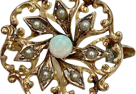Petite Victorian Pin Opal & Seed Pearl 14K Gold