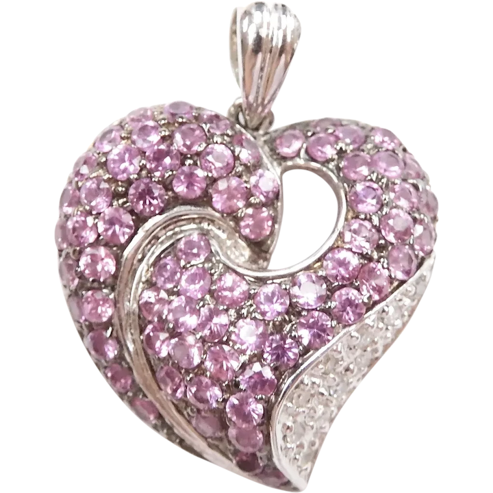 Pink Sapphire and Diamond 2.20 ctw Heart Pendant 14k White Gold