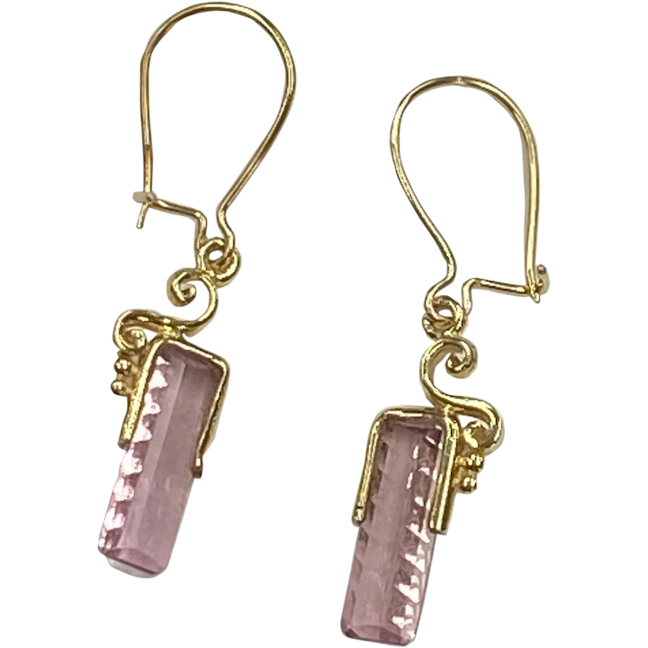 Pink Tourmaline Dangle Earrings 2.44 Carat tw 14K Gold, Fantasy Cut Crystal