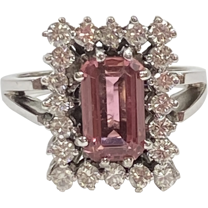 Pink Tourmaline and Diamond 3.82 Carat tgw Halo Ring 14K White Gold