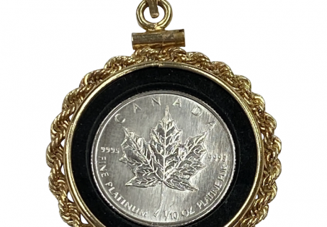 Platinum Maple Leaf Canadian Coin Pendant in 14K Gold and Onyx Frame