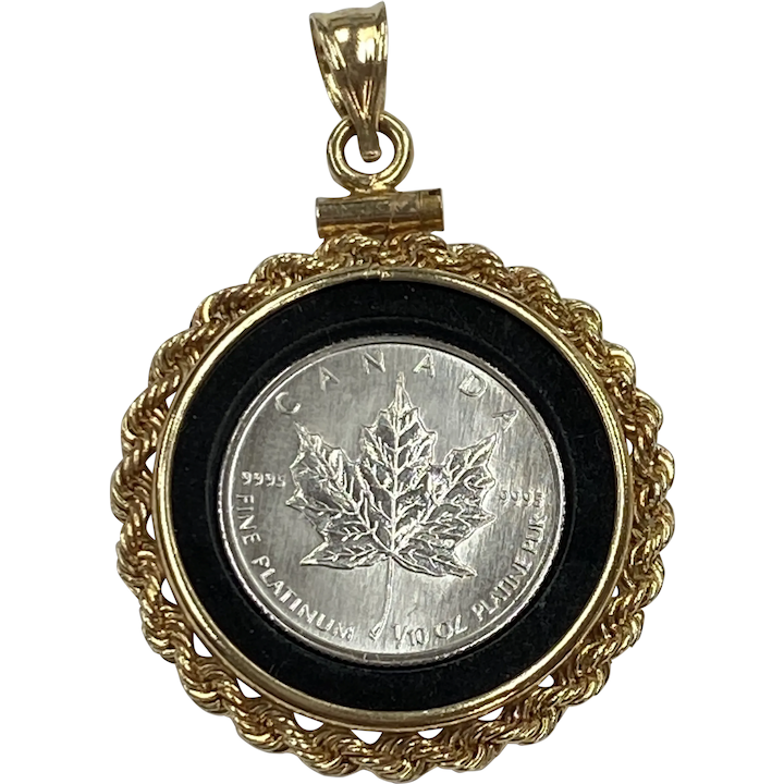 Platinum Maple Leaf Canadian Coin Pendant in 14K Gold and Onyx Frame
