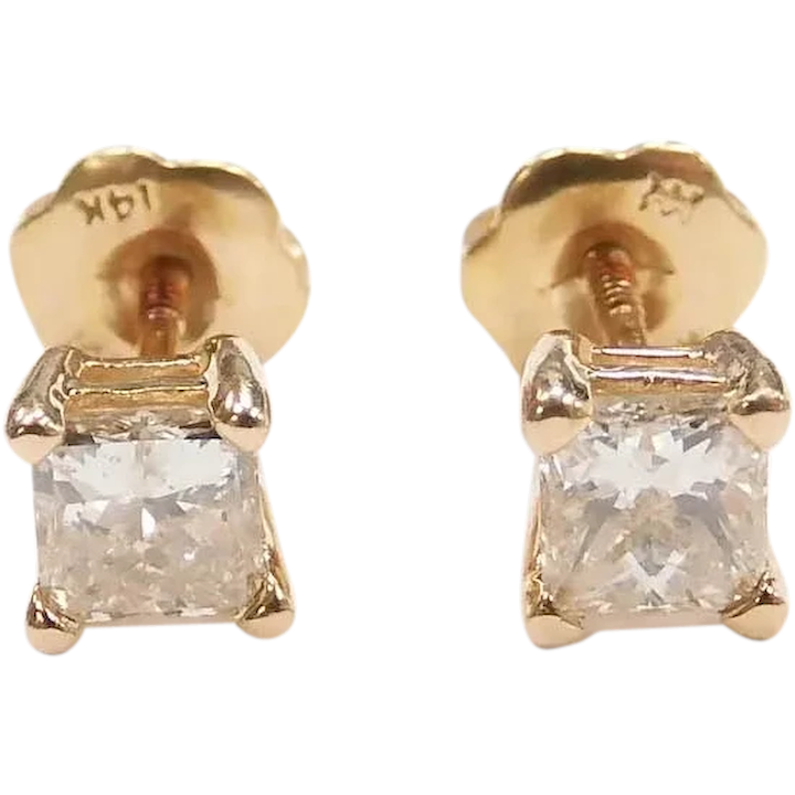 .46 ctw Princess Cut Diamond Stud Earrings 14k Yellow Gold
