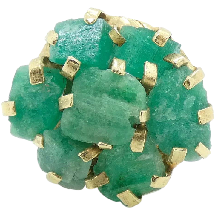 Raw Natural Emerald Cluster Ring 18K Yellow Gold