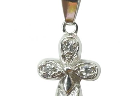 Religious .12 ctw Faux Diamond Cross Pendant 14K White Gold
