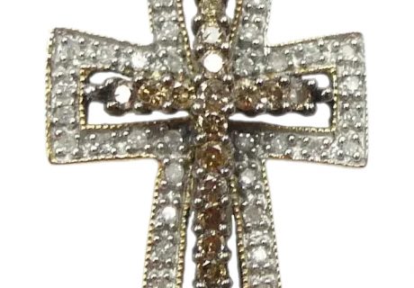 Religious .52ctw Diamond Cross Pendant 14K Two-Tone Gold