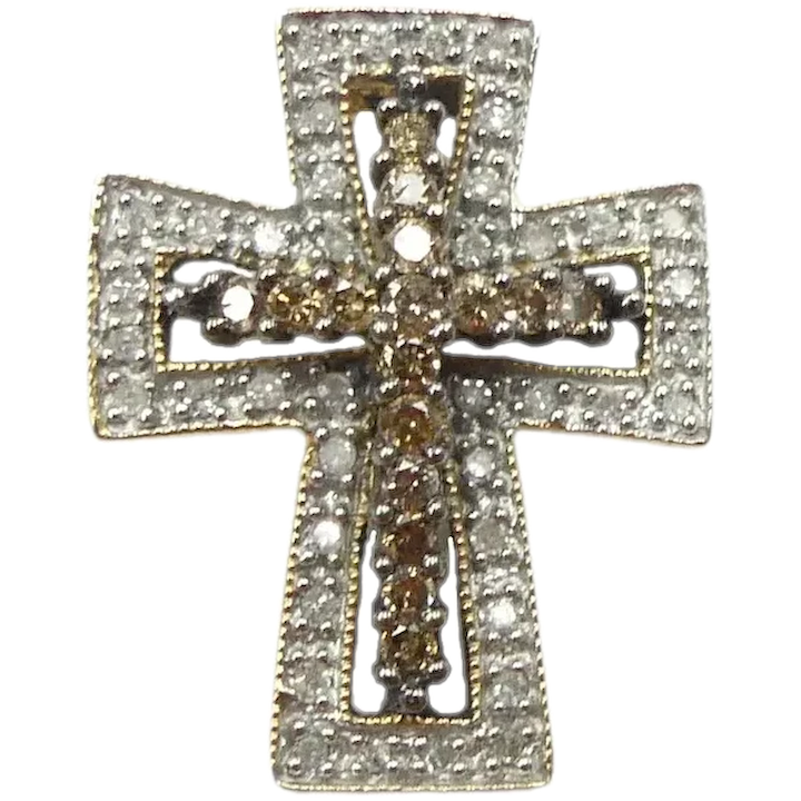 Religious .52ctw Diamond Cross Pendant 14K Two-Tone Gold