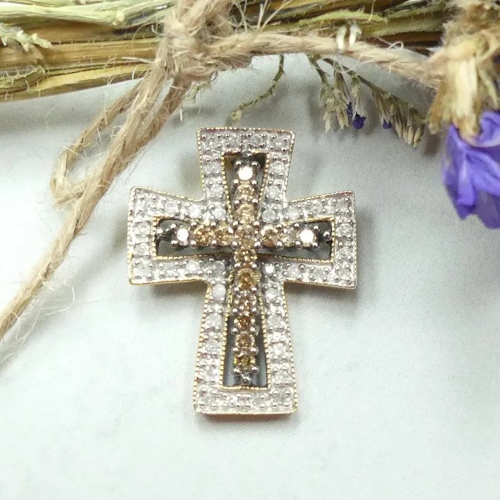 Buy Religious .52ctw Diamond Cross Pendant 14K Two-Tone Gold