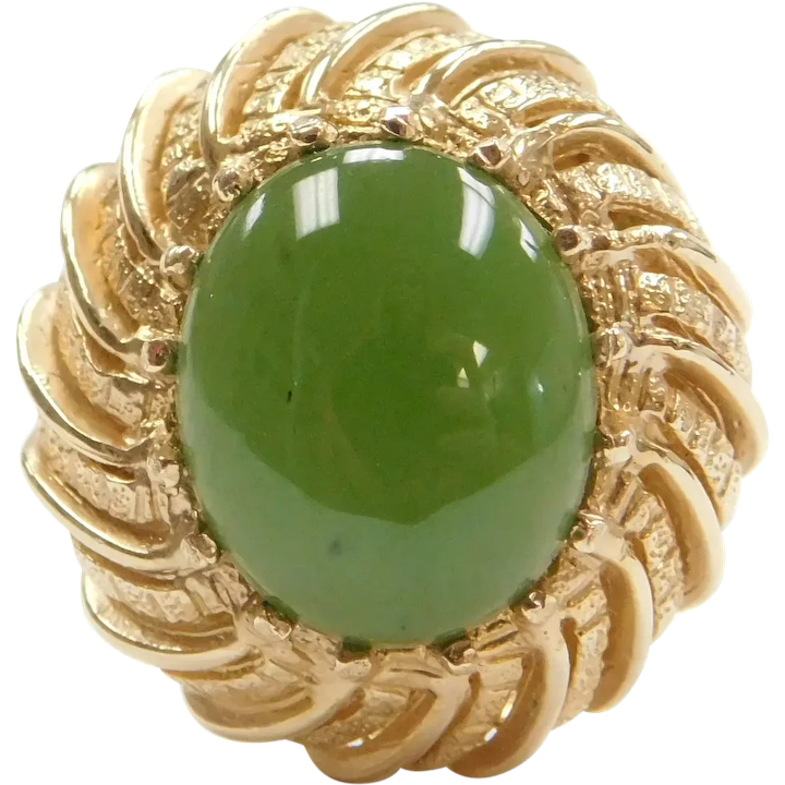 Retro 14k Gold Jade Ring
