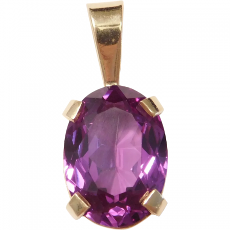 Retro Created Alexandrite 10.91 Carat Solitaire Pendant 14k Gold