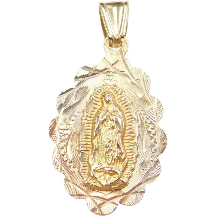 Reversible Religious Charm Virgin Mary and Jesus 14k Gold Tri-Color