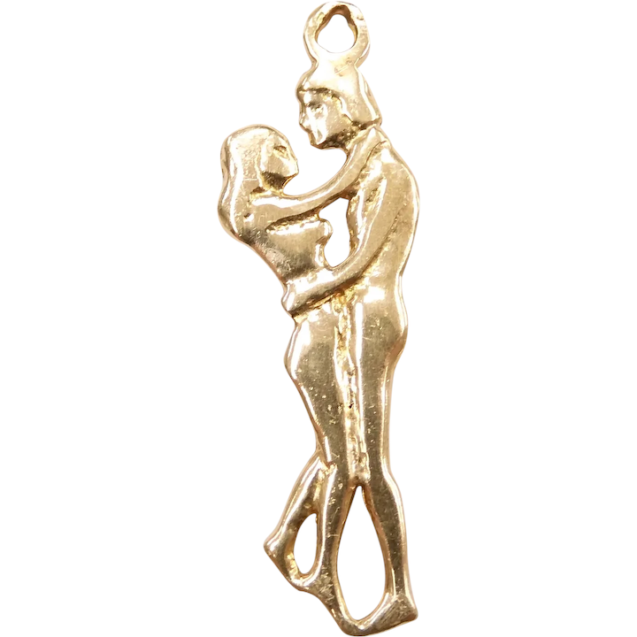 Romantic Dancing Couple / Embracing Lovers Charm 14k Gold