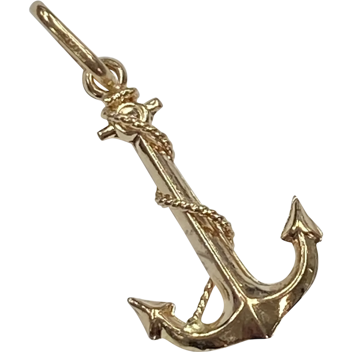 Rope Fouled Anchor Vintage Charm / Pendant 14K Gold Three-Dimensional