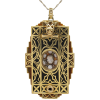 Rose Cut Diamond & Onyx Art Deco Necklace 18K Yellow Gold & Platinum Back