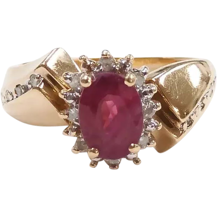 Ruby and Diamond 1.15 ctw Halo Ring 14k Yellow and White Gold Two-Tone