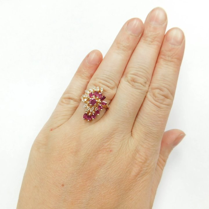 Buy Ruby and Diamond 1.50 ctw Swirling Waterfall Cluster Ring 14k Gold Online Arnold Jewelers