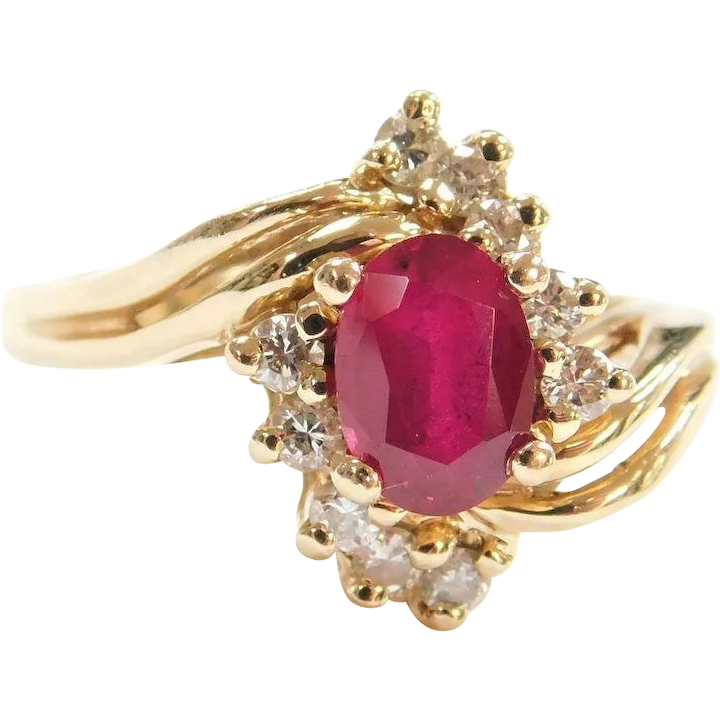 Ruby & Diamond Vintage Bypass Ring 1.36 ctw 14k Yellow Gold