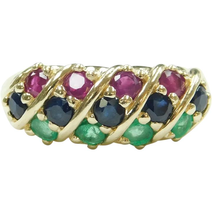 Ruby, Sapphire and Emerald 1.88 ctw Band RIng 14k Gold