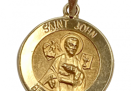 Gold Saint John Medal Charm with Pray for Us engraved
