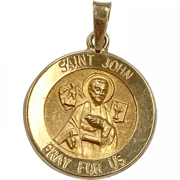 Gold Saint John Medal Charm with Pray for Us engraved