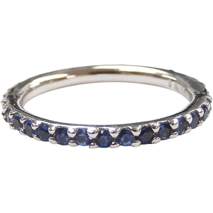 Sapphire .66 ctw Eternity Band Ring 14k White Gold Size 4