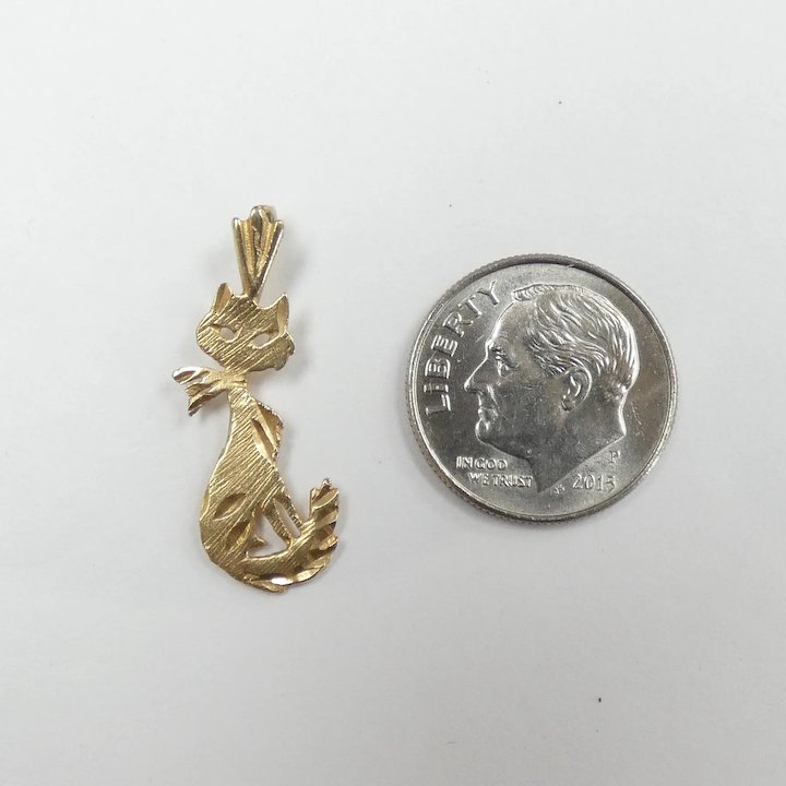 Buy Sassy Diamond Cut Cat Pendant Charm 14k Yellow Gold Online